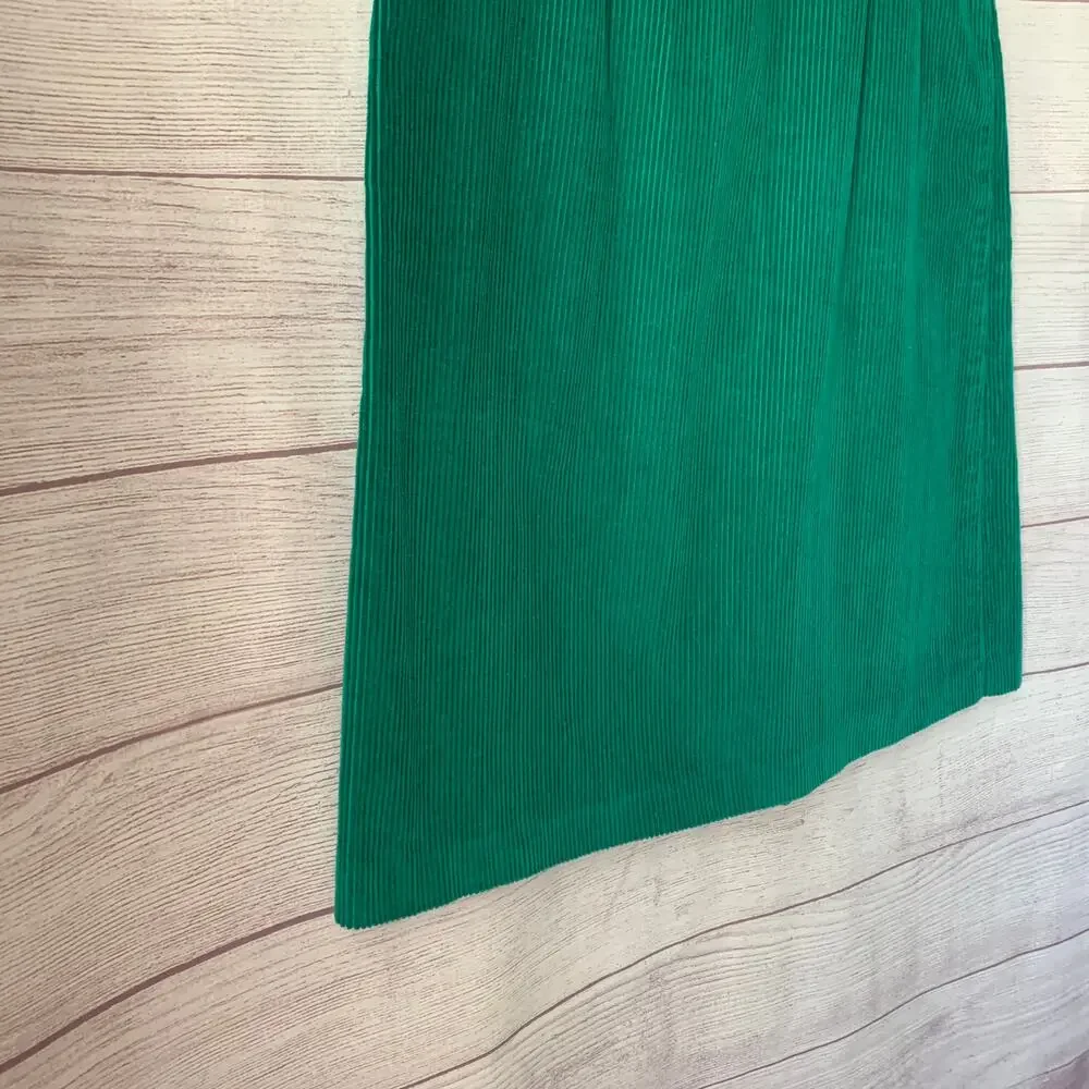 Vintage Langtry Sport Teal Green Corduroy Pencil Skirt Front Slit Size 5/6
